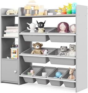 HONEY JOY Kids Bookshelf, Toy Storage Organiser w/ 8 Storage Boxes, 2 Open Shelves, Cabinet with Door, Multipurpose Toddler Bookcase Toy Storage Organizer for Children's Room, Playroom, Kindergarten