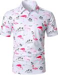 Floerns Men's Causal Short Sleeve Polo Shirts Contrast Collar Half Placket T-Shirts White Flamingo S