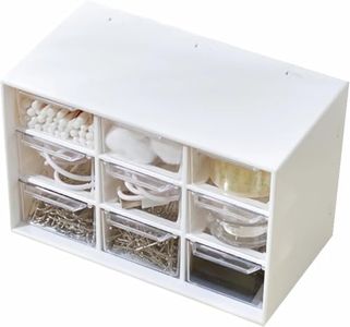 Desk Storage Organizer with 9 Drawers,7.1Lx4.6H x3.8W Inch Stackable Desktop Craft Drawer Cabinet,Clear Storage Box for Makeup,Jewelry,Office Craft Supplies (Beige)