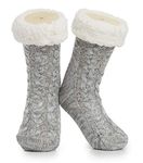 CityComfort Womens Slipper Socks with Sherpa Lining and Non Slip Pads - Gifts for Her (Two Tone Grey)