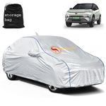 AUTOMOZEXO Tata Nexon EV Car Cover for all weather protection with Mirror & Antena Pocket Inner Cotton Layer Triple Stitched Waterproof Cover with Adjustable Belt Bottom Elastic to Secure Fit (Silver)