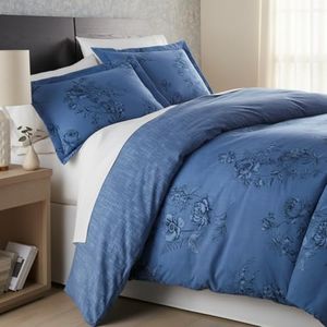Southshore Fine Living, Inc. Oversized King Size Comforter Bedspread Set, Down Alternative Floral Comforter with Matching Shams, Reversible Bedding Sets, Fits California/King Bed, Blue & White