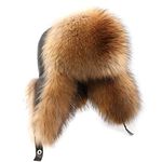 XUYUZUAU Mens Fox Fur Hat Winter Genuine Sheepskin Russian Ushanka Hats Natural Brown