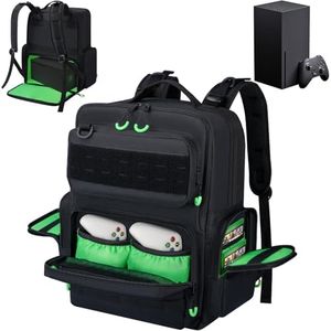 Wigojoy Travel Portable Backpack Compatible with Xbox Series X Multiple Pockets of Storage Space Tactical Carrying Case Accommodates 15.6'' Laptop, Green