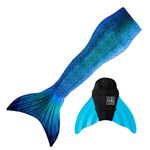 Sun Tails Mermaid Tail + Monofin for Swimming (Teen/Adult M JM 8-10, Blue Lagoon - Turquoise Monofin)