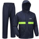 HACER 100% Waterproof Raincoat for Men & Women | Unisex Full Sleeves Rain Suit Set with Pant for Bike Riding, Travel, Camping, Trekking & Hiking Rainwear (Navy Blue, 2XL)