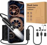 Dual-Lens Endoscope Inspection Camera with Lights, 1920P HD Flexible Borescope Lens, 13.5ft Semi-Rigid Snake Cameras,IP67 Tube Sink Pipe Drain Overhaul, for Android, iPhone, iPad, Tools