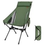 TOBTOS Lightweight Portable High Back Camping Chair, Support Heavy Duty 440 lbs, Compact Folding Chair with Adjustable Pillow for Camp, Hiking, Beach, Backpacking (Green)