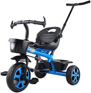 JoyRide Stylish Sports Plus Trike Push & Plug Baby Trike| Tricycle with Dual Storage Basket for Kids| Boys| Girls Age Group 2 to 5 Years (Blue)