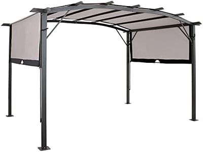 Sunnydaze 9 x 12 Foot Steel Arched Pergola with Retractable Polyester Canopy - Great for Backyard or Deck - Gray