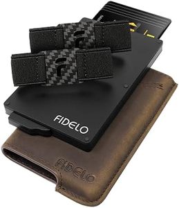 Fidelo Minimalist Wallet for Men-RFID Blocking Pop up Wallet Credit Card Holder, Slim Wallet made of 6063 Aluminum with Clip Holder and Removable Leather Case-Rustic Brown