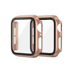 EDIMENS 2 Pack Hard PC Case Compatible with Apple Watch 40mm Series 6 / SE / 5/4 Women Men, Overall PC Case Slim Tempered Glass Screen Protector Protective Cover for Apple iWatch 40mm SE Rose Gold