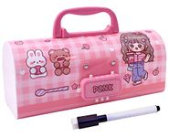 Toyshine Pencil Box With Code Lock Pen Case Large Capacity Multi-Layer Multi-Function Storage Bag Secret Compartment Pencil Box - Girly Pink - Plastic