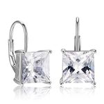 AMDXD Dormeuses Earrings Wedding Earrings Oriental Silver Square Round Earring with Cubic Zirconia 8MMx8MM, Birthday Gift with Gift Box Square