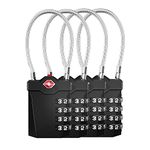 ZHEGE TSA Suitcase Locks, TSA Approved Luggage Locks, White Code Padlock for Travel with Open Alert Indicator and Flexible Cable, 4-Digit Combination Padlocks for Lockers (Black, 4 Pack)