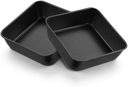 E-far 6 Inch Square Cake Pan Set of 2, Nonstick Small Baking Pan with Stainless Steel Core for Brownies Lasagna Cakes, Non-toxic & Easy Clean, 2 Inch Deep (Black)