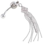 Silver Coloured 316L Surgical Steel 14 Gauge Belly/Navel/Bellybutton Piercing/Bananabell With Long Tassels Pendants/Dangles/Charms Decorations Embellished With Clear Crystals By VAGA