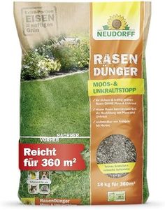 Neudorff RasenDünger Moos- & UnkrautStopp – Rasendünger mit Eisen und Kalium sorgt für einen dichten, grünen Rasen ohne Moos und Unkraut, 18 kg für 360 m²
