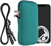 kwmobile Neoprene Phone Bag XL - 6.7/6.8" - 6.7 x 3.3 inches (17.2 x 8.4 cm) Universal Case Holder with Neck Strap and Zipper - Petrol