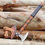 Viking Axe of Ragnar Lothbrok Hunting Axe with Rose Wood Handle - Hand-Forged High Carbon Steel Sharp Blade, Handmade Camping Axe, Hatchet-Norse Axe, Tomahawk Vikings Bearded Axe, with Leather Sheath