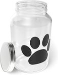 Amici Pet Buddy Paw Large Glass Treats Storage Canister, 108 Fluid Ounce Capacity, Clear Body, Metal Twist-Top Lid