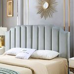 24KF Modern Gray Velvet Upholstered King/Cal King Headboard, Tufted Headboard for King/Cal King Bed, Modern Vertical Channel Design with Curved Tufted King Head Board-Gray