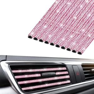 INSAUTO Bling Car Accessories for Women,Bling Car Air Vent Outlet Trim, 10pcs Rhinestone Car Air Conditioner Vent Decoration Strips(Pink)