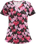Printed Scrub Tops Women Print Plus Size Womens Scrubs for Women Nursing Shirts uniformes de enfermeras de Mujer with Pockets Red S