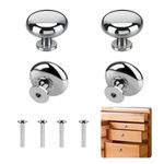 Taoduod 4 Pc Cabinet Knobs 28*24mm with Screws Door Handles for Interior Doors Round Mushroom Stainless Steel Cupboard Knobs Polished Chrome Hardware Height Round Drawer Wardrobe Handles for Cupboards