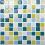 Tic Tac Tiles 25cm x 25cm, 5-Sheets Peel and Stick Self Adhesive 3D Wall Mosaic Tile Stickers for Kitchen Splashback and Bathroom - Mosaic Peacock Green (Green, Blue, Yellow)