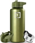 IRON °FLASK Camping & Hiking Hydration Flask with 3 Lids - Stainless Steel, Double Walled & Vacuum Insulated Water Bottle - Leak Proof & BPA Free (Emerald Chrome, Straw - 32 oz)