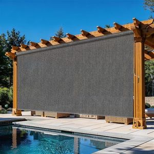 Solace Shade Outdoor Roller Shades for Patio 10'Wx8'H Gray, 90% UV Block & Privacy Protection Outdoor Blinds, Cordless Porch Shades Outdoor Roll Up with Splicing Design 20-Min Install