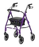 Days Lightweight Folding Four Wheel Rollator, Mobility Walker with Padded Seat, Lockable Brakes and Carry Bag, Limited Mobility Aid, For Elderly or Disabled, Purple, 106/Large