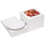 Moretoes 10 Sets Tall Cake Boxes with Boards, 10x10x8 Inches, Multi-Layer Cake Boxes Set (10pcs Boxes and 10pcs Boards), White Bakery Box with Window for Cakes