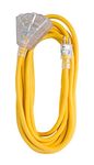 Bergen Industries Extra Heavy-Duty Outdoor Triple Tap Extension Cord, 25', 12 AWG, 15A/125V AC, Yellow