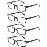 Kerecsen 4-Pack Rectangular Retro Style Men Reading Glasses Spring Hinges Comfortable Readers (+1.25, 2 Black 2 Tortoise)