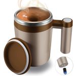 FCSWEET Self Stirring Mug,Rechargeable Auto Magnetic Coffee Mug with 2Pc Stir Bar,Waterproof Automatic Mixing Cup for Milk/Cocoa at Office/Kitchen/Travel 14oz Best Gift - Brown