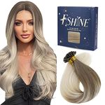 Fshine Balayage U Tip Hair Extension Ash Brown Color 8 Fading to Color 60 Platinum Blonde Balayage 14 inch Hot Fusion Bondings Extensions 50g/50s