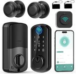 Hornbill WiFi Smart Door Lock Set: Keyless Entry Door Lock Deadbolt with Handle Set Fingerprint Door Lock with 2 Knobs Alexa Bluetooth Remote Code Auto Lock for Home Hotel Security Black