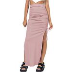 Generic I-%29 Pink Womens Sexy Ruched Crochet with Slit Cable Knit Pencil Tie Knot Smocked Maxi Long Skirts Slimming Tunics Skorts for Ladies Lace Going Out Skirts 2024 XL