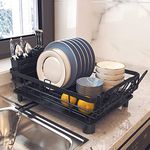 Dish Drying Rack with Drain Board, Trusthere Dish Rack for Kitchen Counter with Utensil Holder, Rustproof Drainboard Set with Cup Holder, Dish Drainer with 360° Swivel Drain Spout (Black)