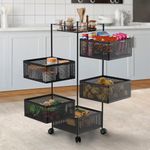 Amazon Brand - Solimo 360° Revolving Preassembled Portable 5 Layer Square Multipurpose Storage Kitchen Rack Carbon Steel Fruit Vegetable & Spice Trolley with Wheels for Kitchen Organizer(Matte, Black)