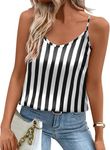 Ekouaer Womens Silk Tank Top Camisole Spaghetti Strap Satin Cami Tops Basic Crew Neck Y Back Silky Camis,Black and White Striped,M