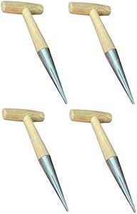 Garden Guru Steel Dibber Planter Tool for Planting Seeds & Bulbs - High Carbon Steel & Comfortable Wood Carved Handle - for Consistent Planting Flowers Tulips, Daffodils, Dahlias (4 Pack)