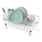 Lacusmall Dish Drainer Rack,Dish Drying Rack Kitchen with Cutlery Holder,Draining Board Rack with Swivel Drainage Spout,Sink Plate Drainer Rack with Removable Drip Tray for Kitchen Counter,White