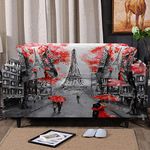 Sleepwish Eiffel Tower Paris Printed Sofa Slip Covers, 3 Cushion Couch, Loveseat Or Arm Chair Slipcover Furniture Cover XL 3-Cushion Sofa Slipcovers with 2 Free Couch Pillow Covers