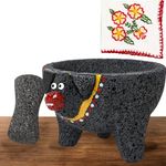 CUITAXI Pig Molcajete Mexicano Volcanic Rock Handmade | Mexican Molcajete Bowl Lava Rock | Mortar and Pestle | Piedra Volcanica Guacamole Maker