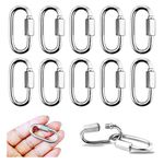 YETOOME 10 Pack 304 Stainless Steel M3.5 Chain Link, 1/8 Inch D Shape Locking Quick Chain Connector Repair Links Pets Keychain for Outdoor Traveling Equipment