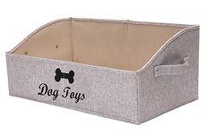 Geyecete Large dog toy bin dog toy box storage box - Foldable Fabric Trapezoid Organizer Boxes with Handle, Collapsible Basket for Dog Toys(Light Brown-DOG)