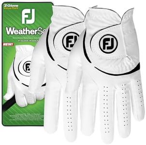 FootJoy Men's WeatherSof 2-Pack Golf Glove, White, Medium/Large, Worn on Left Hand